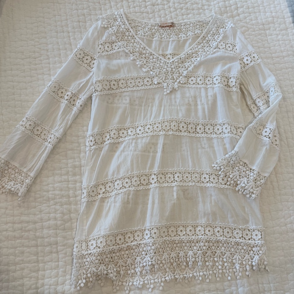 Tory Burch White 100% Cotton Swim Coverup Tunic